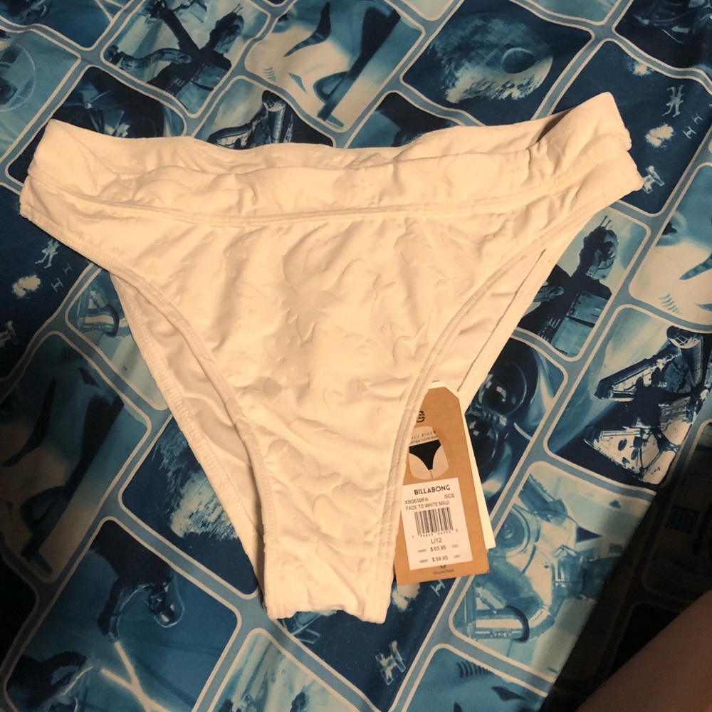 Billabong white cheeky swim bottom with floral details
